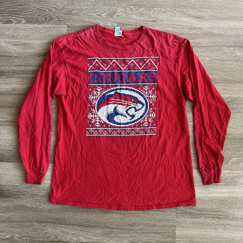 Vintage University Of Houston Cougars Christmas Long Sleeve T Shirt Red Men's XL